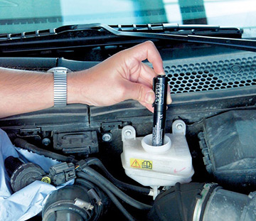 testing brake fluid in a car